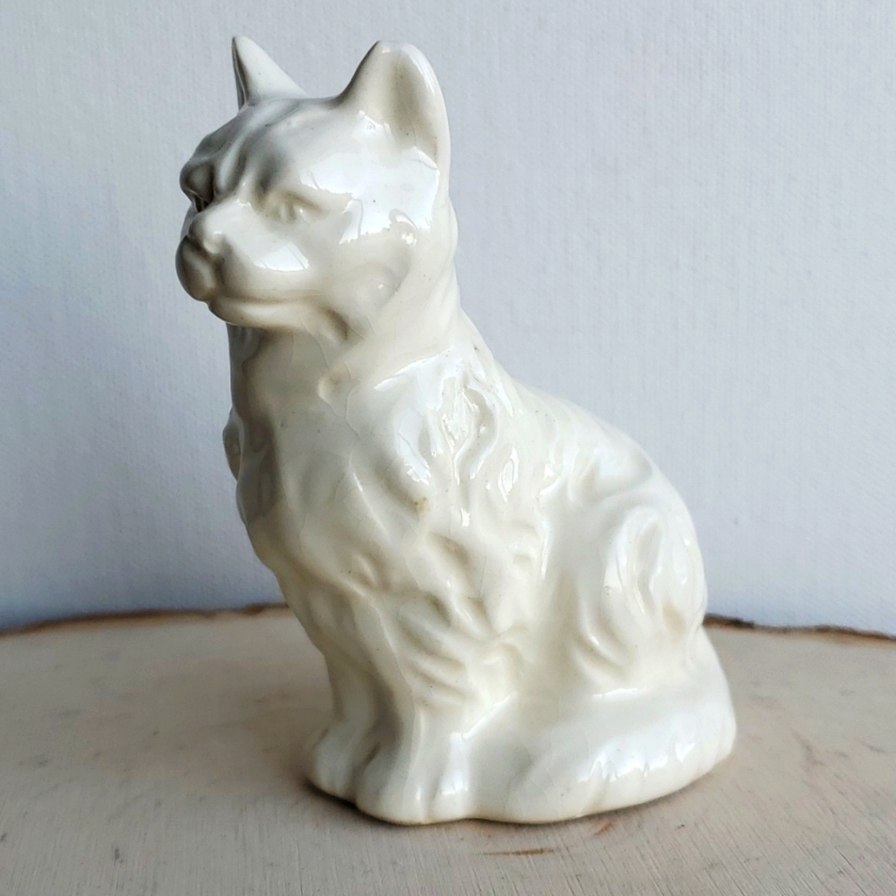 Vintage Japan White Glazed Ceramic Kitty Cat